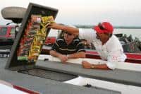 Fishing tackle displayed visually and organized for quick reach on Easy View Tackle System