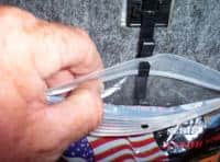 Tackle bag hanging from back flap on Easy View Tackle System for quick access